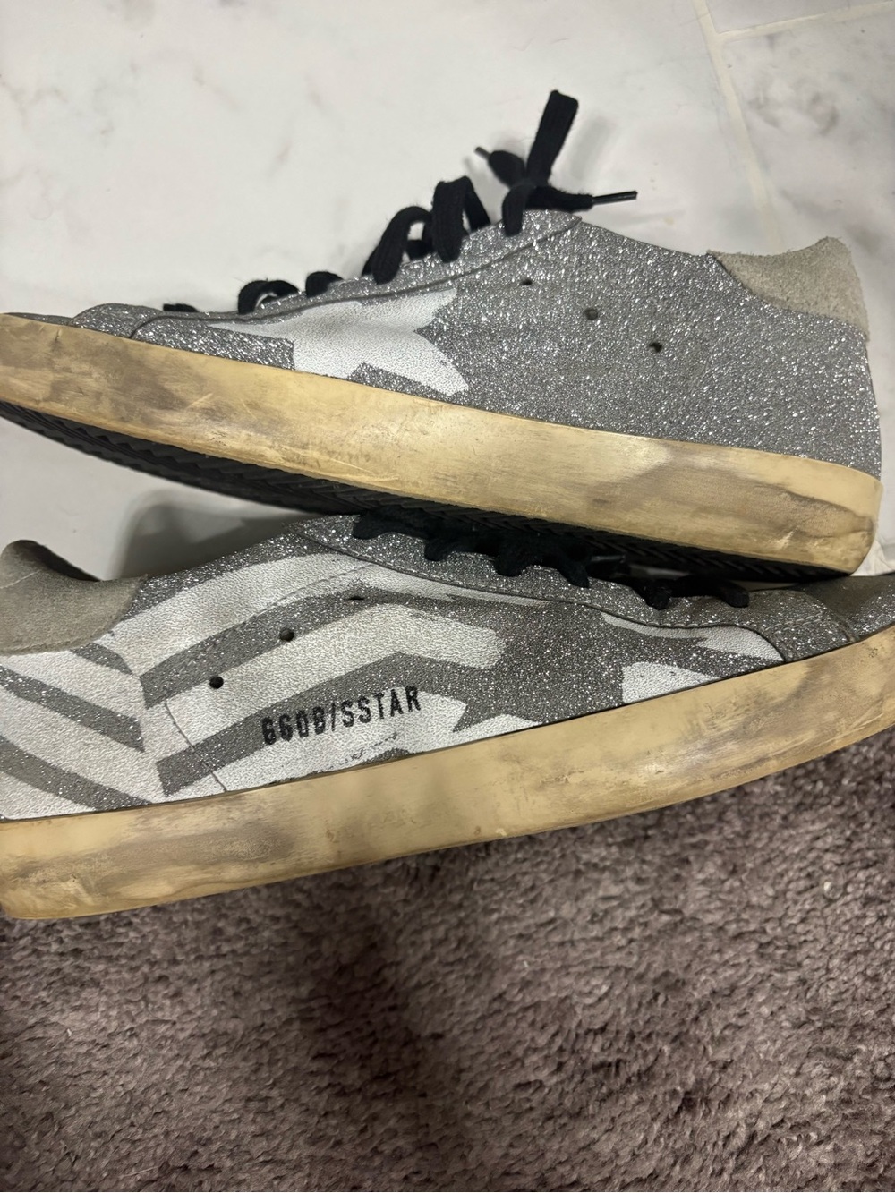 Golden Goose Silver Glitter Zebra Accent Sneakers